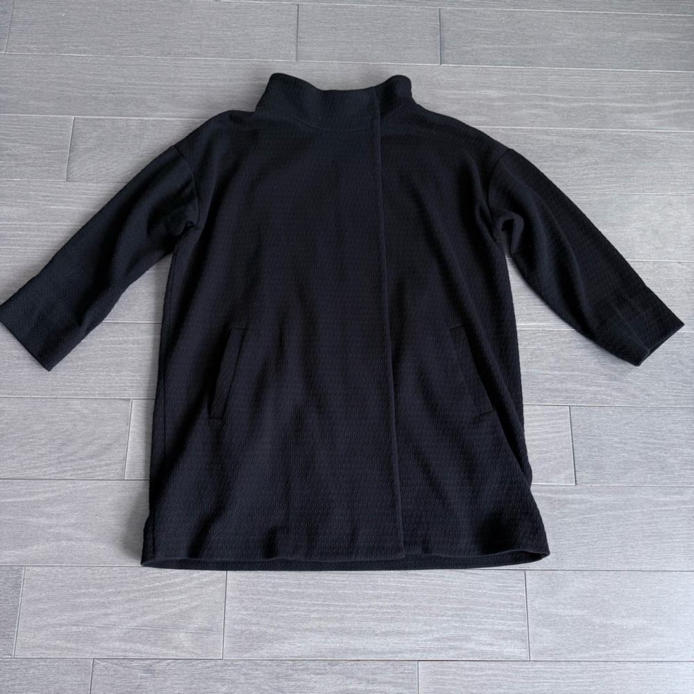 Eileen Fisher Organic Cotton Textured Funnel Neck Long Jacket Oversized Coat M - Picture 13 of 16